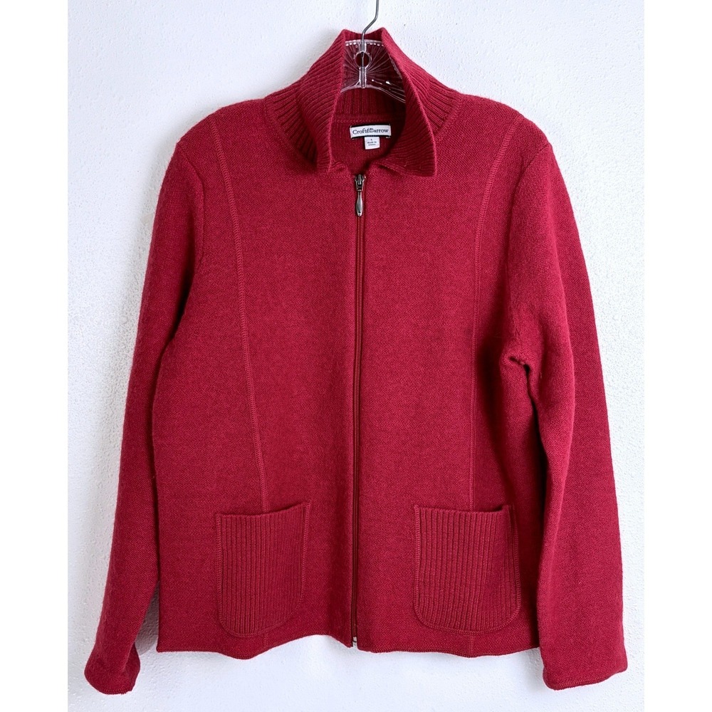 100% Wool Red Full Zip Cardigan Croft & Barrow L *flawed